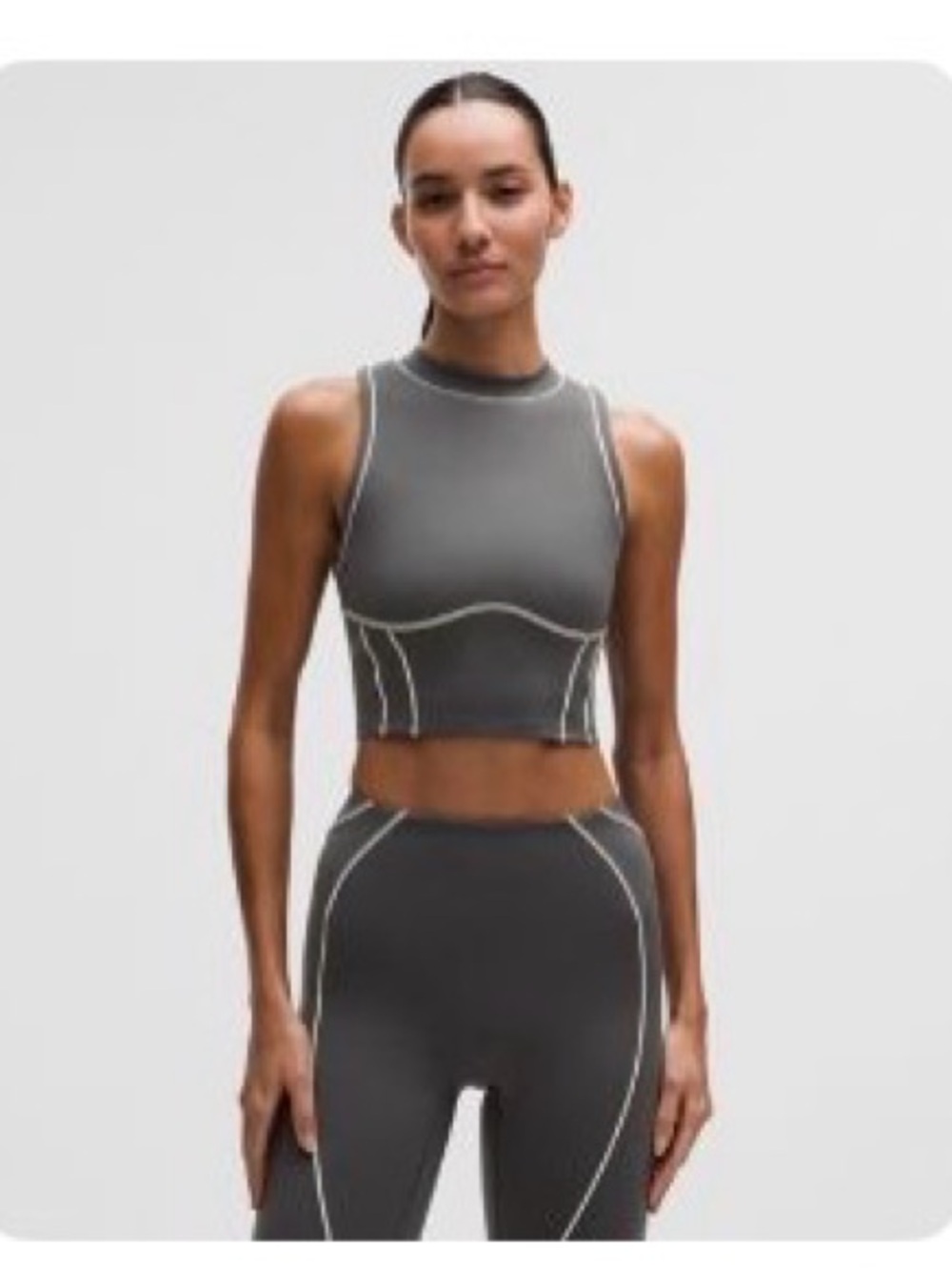 lululemon athletica Gray Cropped Seam-Detail Active Top